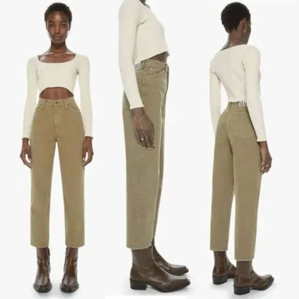 MOTHER SNACKS! High Waisted Double Stack Ankle Jeans in Army Green size 24 New